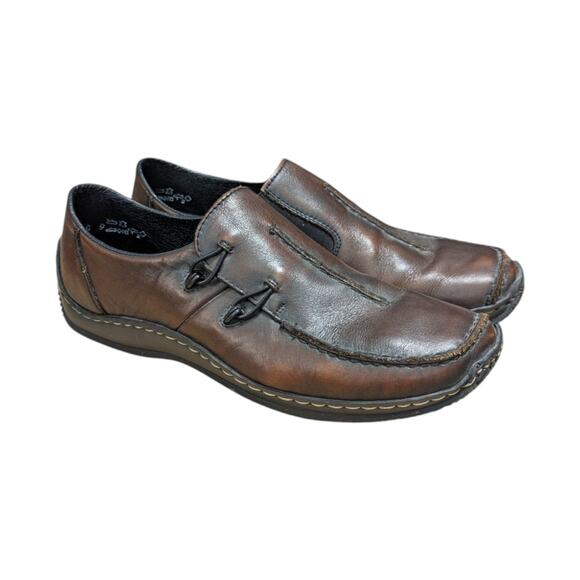 Rieker Antistress Celia Slip On Leather Shoes Slip On Brown Square Toe Womens - Picture 2 of 8